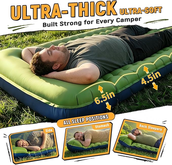 Myxslop Camping Sleeping Pad, Ultralight Inflatable Camping Mat with Pillow Built-in Foot Pump Sleeping Mat, Compact Camping Pad Gear for Backpacking Hiking Tent Travel Car Outdoor