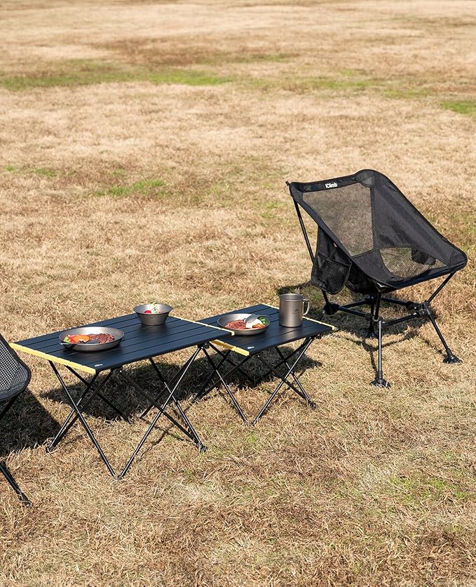 iClimb Ultralight Compact Camping Folding Table with Carry Bag (Black - L)