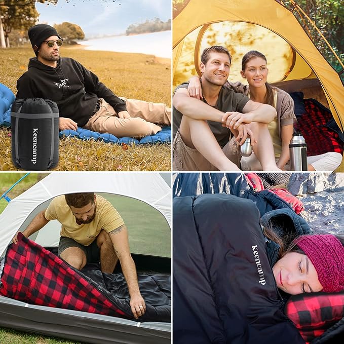 Keencamp 0 Degree Sleeping Bag Cotton Flannel Winter Cold Weather for Adults XXL Sleeping Bag 4 Season Big and Tall with Pillow Compression Sack
