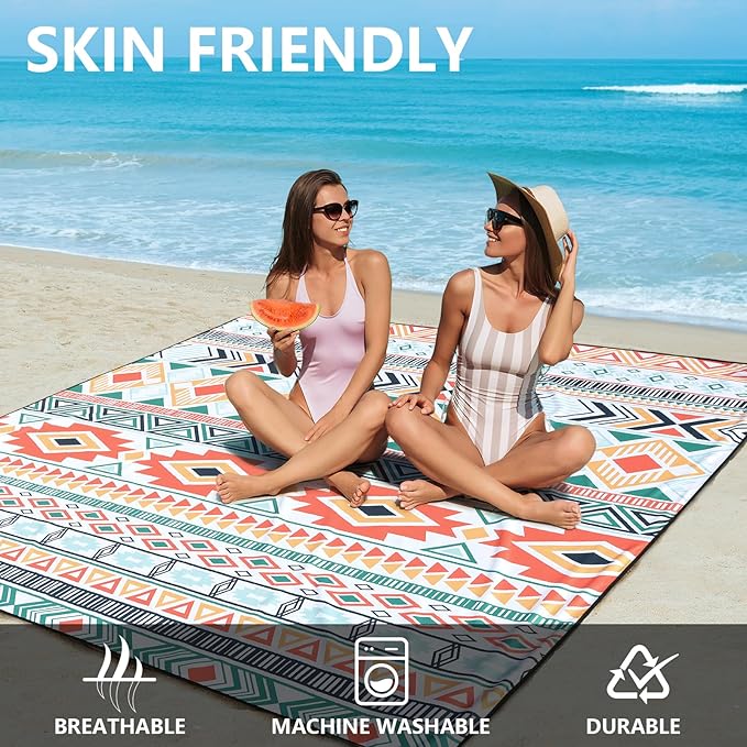 HIHOHO Beach Blanket Waterproof Sandproof Extra Large Beach Mat 79" X 83"/120"x108"for 1-8 Adults Quick Drying Durable Outdoor Picnic Mat for Beach Travel Camping Hiking