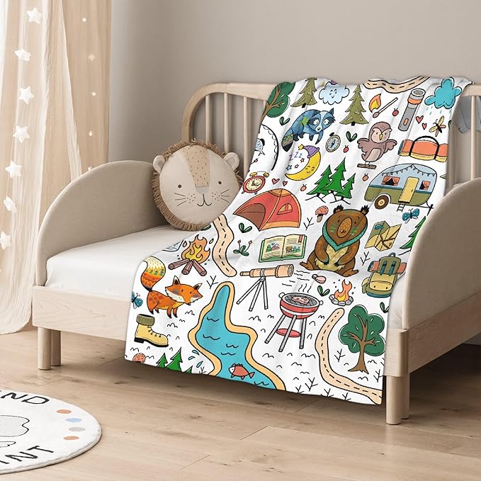 Camping Blanket Gifts for Kids,Soft Camping Throw,Cute Plush Flannel Camping Quilts Decorations for Bedroom Sofa Bed Outdoor Travel 50 x 40in for Child