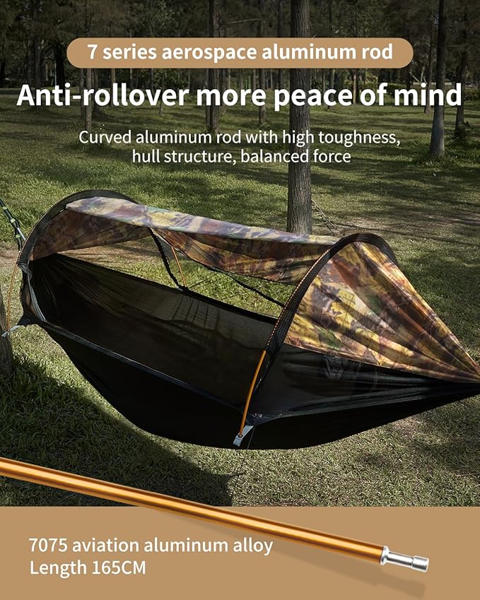 Camping Hammock Tent with Mosquito Net and Sunshade, Extra Large for 2 Person, Lightweight Hanging Hammocks Tree Straps, Bivvy Ground Tent for Outside, Hiking, and Travel