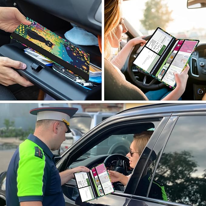 Car Registration and Insurance Holder, with Magnetic Closure for License, Cards and Documents, All Vehicle Needs and Car Accessories (Cat)
