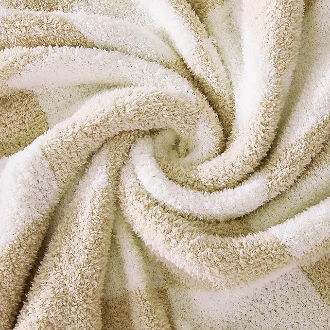WRENSONGE Checkered Throw Blanket, Beige Soft Cozy Fluffy Warm Hand Made Throw Blankets for Couch, Sofa, Chair, Bed, Camping, Picnic, Travel Lightweight Bed Blanket - 60"*80"