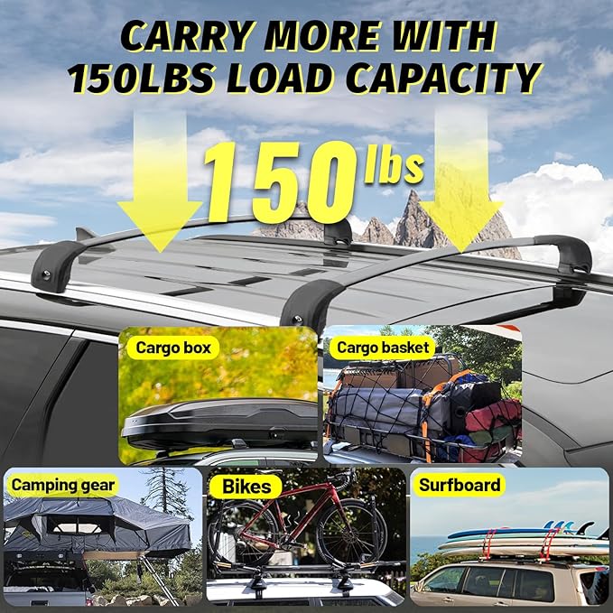 Car Roof Rack Cross Bars Compatible with 2019-2025 KIA Telluride LX EX S SX SX-Prestige (Only Fit Flush Side Rails), Aluminum Lockable Roof Cross Bars for Kayak Bike Rooftop Cargo Carrier Bag Basket