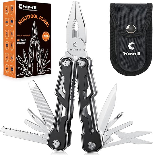 Wuwrll Multitool with Safety Locking,16-in-1 Multi Tool Stainless Steel Pocket Knife Set with Pliers, Upgrade Camping Tool Gifts for Men,for Survival, Camping, Hiking, Outdoor 1 Pcs