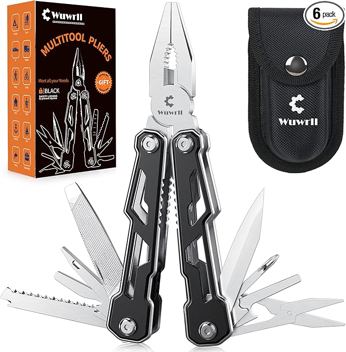 Wuwrll Multitool with Safety Locking,16-in-1 Multi Tool Stainless Steel Pocket Knife Set with Pliers, Upgrade Camping Tool Gifts for Men,for Survival, Camping, Hiking, Outdoor 6 Pcs