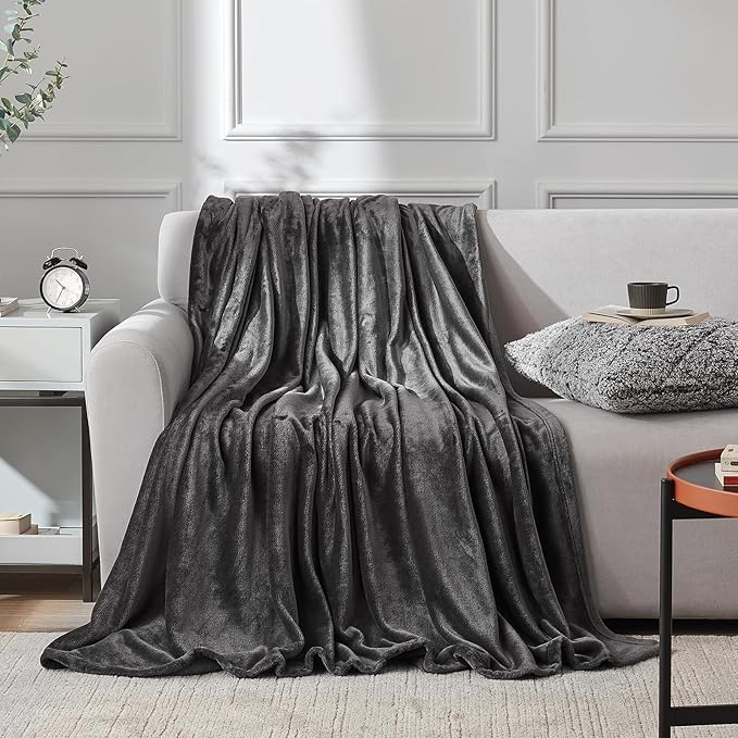 Hansleep Fleece Charcoal Full Blanket, Super Soft Flannel Fuzzy Plush Cozy Blanket for All Seasons, Charcoal, Full 84x90 Inches