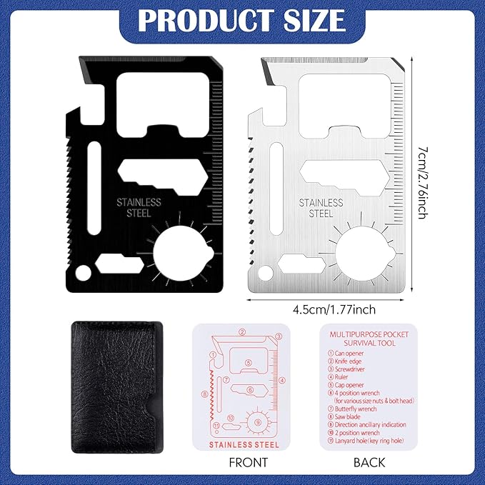 WILLBOND 24 Sets 11 in 1 Credit Card Multitool Fathers Day Christmas Men Gift Multipurpose Tactical Wallet Tool Christmas Bottle Opener for Men Birthday Dad(Black, Silver)