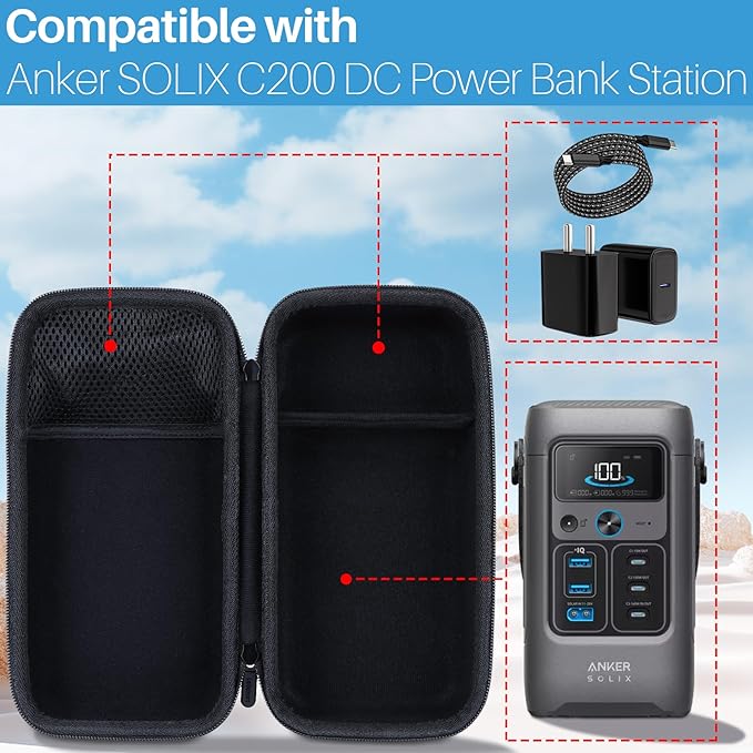 Lebakort Storage Case Compatible with Anker SOLIX C200 DC Power Bank Station 60,000mAh 192Wh Portable Power Station 200W Solar Generator