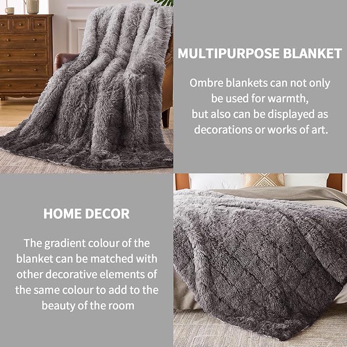 yescool Weighted Blanket for Adults (20 lbs, 60" x 80", Smoke Gray) Heavy Blanket for Sleeping Perfect for 140-160 lbs, Queen Size Faux Fur Blanket with Premium Glass Bead, Machine Washable
