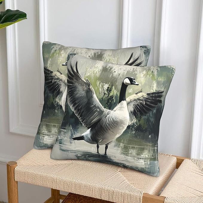 Ink Wash Painting Goose Throw Pillow Covers 18x18 inch Set of 2 Pillow Case Cushion Cover for Home Sofa Couch Living Room Car Decor