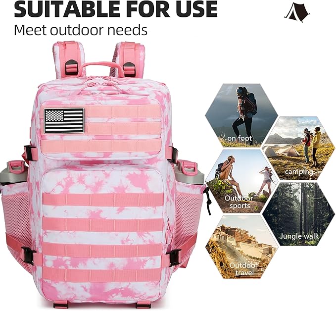 Lovelinks21 45L Tactical Assault Backpack 3 day assault pack with Molle Waterproof backpack Rucksack for Tactical Backpacks (Pink coral)