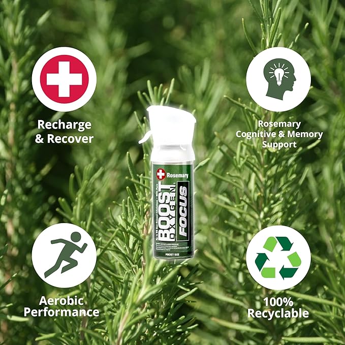 Boost Oxygen Pocket Size Focus Rosemary Aroma 3L Canister | Respiratory Support for Aerobic Recovery, Altitude, Performance & Health (6 Pack)