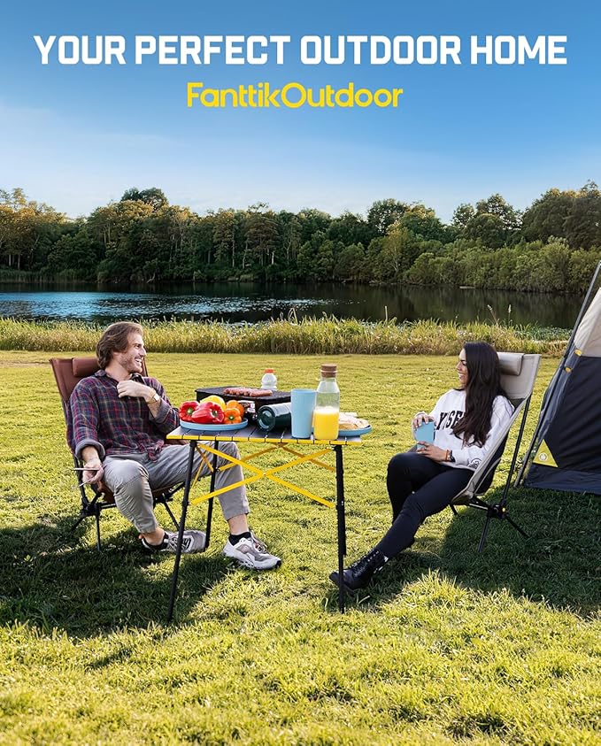 FanttikOutdoor Zeta V11 Pro Camping Table, Portable Folding Roll Up Table with Lightweight Aluminum Top & Carry Bag for Camping, BBQ, Tailgating Party, Picnic, Backyard, Large