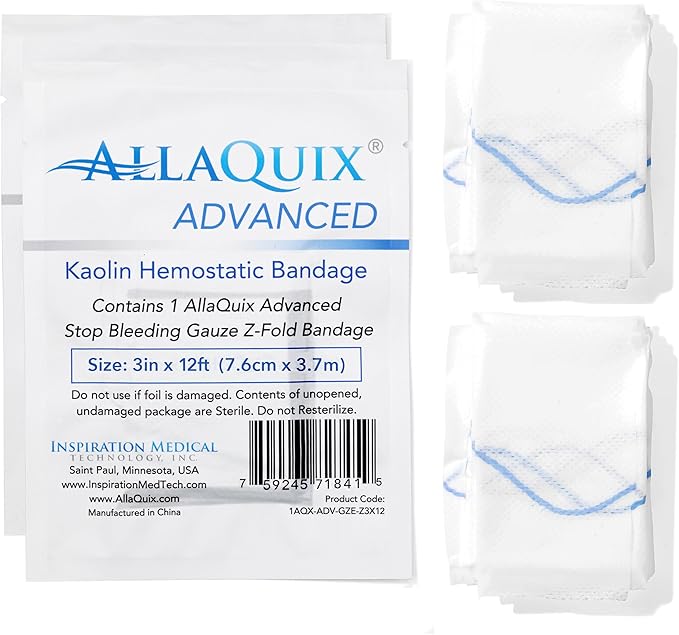 Advanced Kaolin Hemostatic Gauze – Z-Fold Sterile Clotting Bandage (3" x 12 ft, 2-Pack) | Stops Bleeding Fast for Trauma, Tactical First Aid, Emergency Kits, Survival, and IFAKs