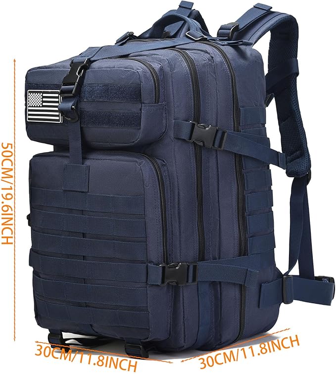 Tactical Backpack for Men, 45L Military Gym Backpacks, Large 3-Day Assault Pack Bug Out Bag MOLLE Daypack for Rucking Fishing Camping (Dark blue)