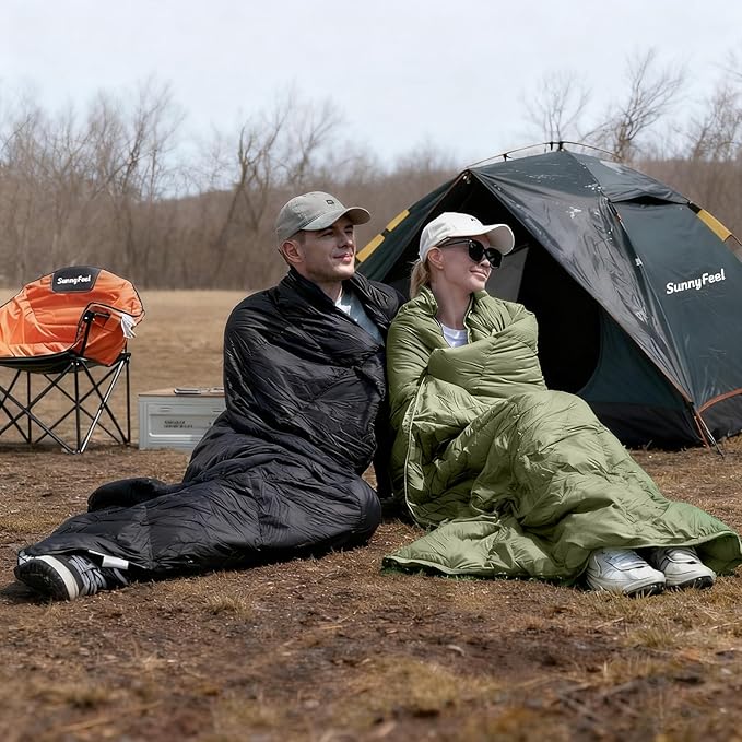 SUNNYFEEL Outdoor Camping Blanket,52"x78", Lightweight Down Waterproof Nylon Blanket Quilt for Traveling Hiking Picnic Stadium Beach Party，Army Green