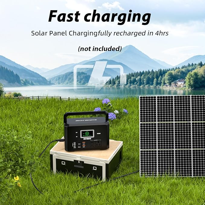 200W Portable Power Station (400W Peak), Mormluck Solar Generators with 110V AC Outlet（No Solar Panel）, 32000mAh Lithium Battery for Home Backup, Outdoor Adventures, and RV Emergencies