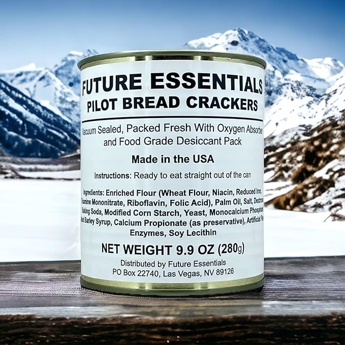 Future Essentials Pilot Bread Survival Crackers – Emergency Food Supply – 30-Year Shelf Life – Ready to Eat Hardtack Biscuits – #2.5 Can, Made in USA, 12 Crackers per Can, Pack of 1