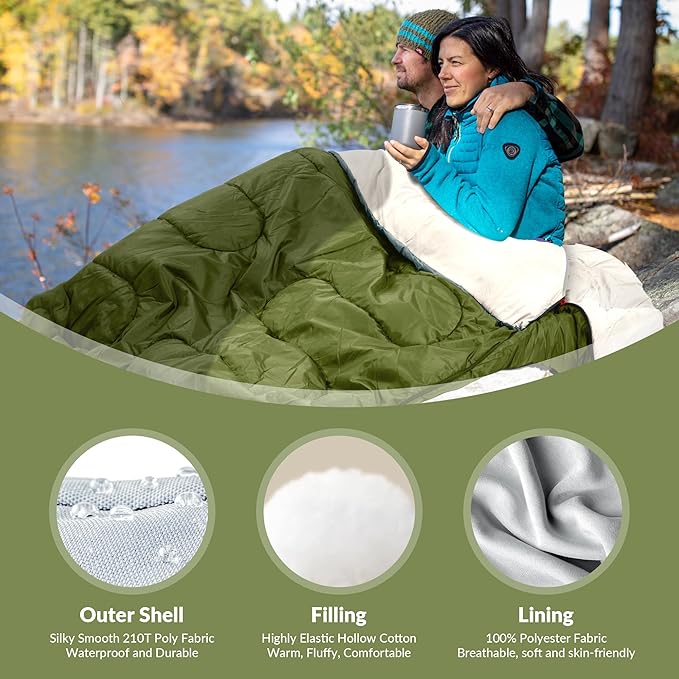 Elevon Sleeping Bag for Adults Teens Kids Cold Warm Weather, Portable Waterproof & Lightweight, Compact with Compression Sack, for 3-4 Seasons Camping, Backpacking, Hiking, Travel, Indoors Outdoors