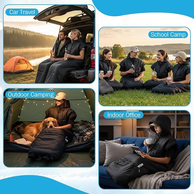 Macarrie Winter Wearable Sleeping Bag for Adults with Hood 74 Inch Long 0 Degree Cold Weather Insulated Weather Sleeping Bag for Extreme Cold Camping Hiking Stadium