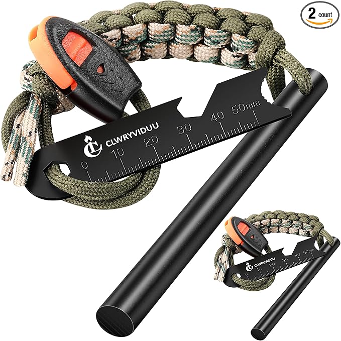 Survival Fire Starter, 4 Inch Ferro Rod, Flint Fire Starters for Hiking and Camping, Flint and Steel Survival Tool with Paracord and Emerge