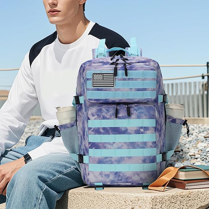 Lovelinks21 45L Tactical Assault Backpack 3 day assault pack with Molle Waterproof backpack Rucksack for Tactical Backpacks (Blue Tie-Dye)