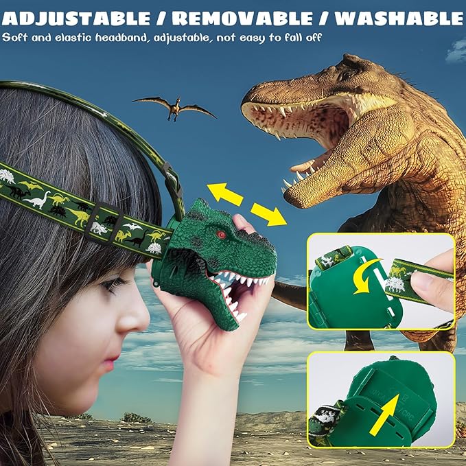 Dysaim Kids Headlamp,Rechargeable T-Rex Dinosaur Headlamp for Kid and LED Head Lamp Camping Gear Flashlight,Hiking Accessories Headlight Toys,Four Light Modes Suitable for Reading/Party Gift(2 Pack)