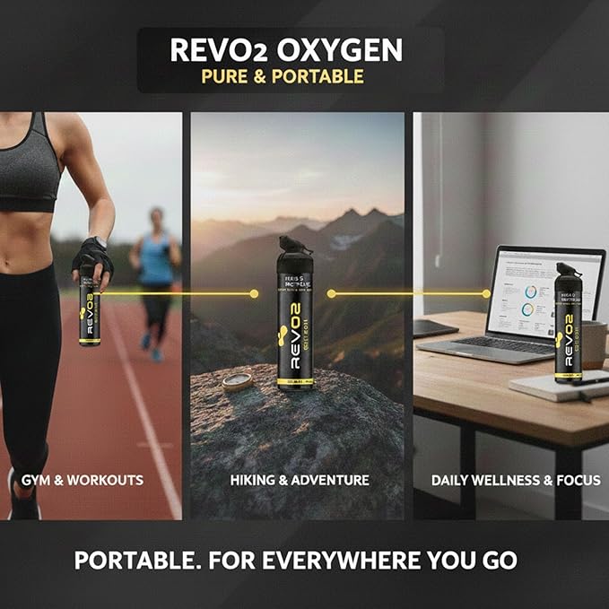 REV/O2 Oxygen Can | 98% Pure Portable Oxygen Bottle for Stress Relief, Focus, Breathing Support & Wellness | 10L Canister with Leak-Proof Mouthpiece & Trigger Lock for Travel - Eucalyptus Menthol