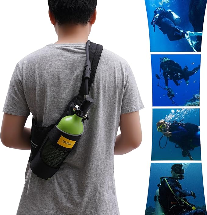 Mini Scuba Tank, 1L Capacity Refillable Oxygen Cylinder, Portable Scuba Tank with 15-20 Minutes Underwater Diving Gear for River and Sea Emergency Rescue, Fishing, Snorkeling