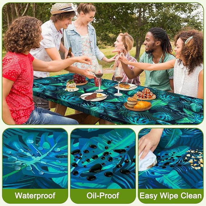 Picnic Table Cover with Bench Covers Portable Table Cloth Built-in Storage Pocket Fitted Tablecloth with Elastic Edges Waterproof Camping Essentials for Indoor Outdoor Rv,72in,Teal