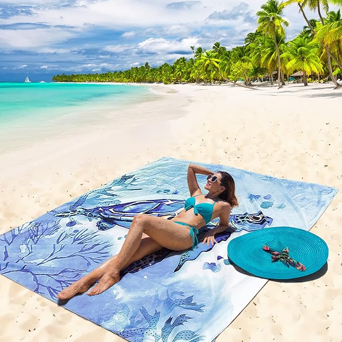 HIHOHO Beach Blanket Waterproof Sandproof Extra Large Beach Mat 79" X 83"/120"x108"for 1-8 Adults Quick Drying Durable Outdoor Picnic Mat for Beach Travel Camping Hiking