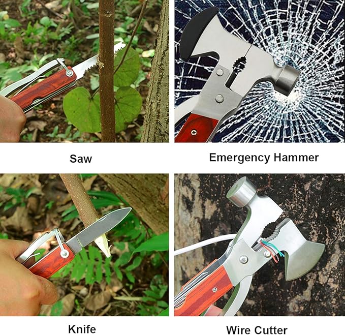18-in-1 Multitool Camping Axe Hammer, Multi Tool with Plier, Knife, Bottle Opener, Survival Gear for Outdoor Hunting Hiking, Emergency Escape Tool, Birthday Gifts for Men Dad Husband Boyfriend