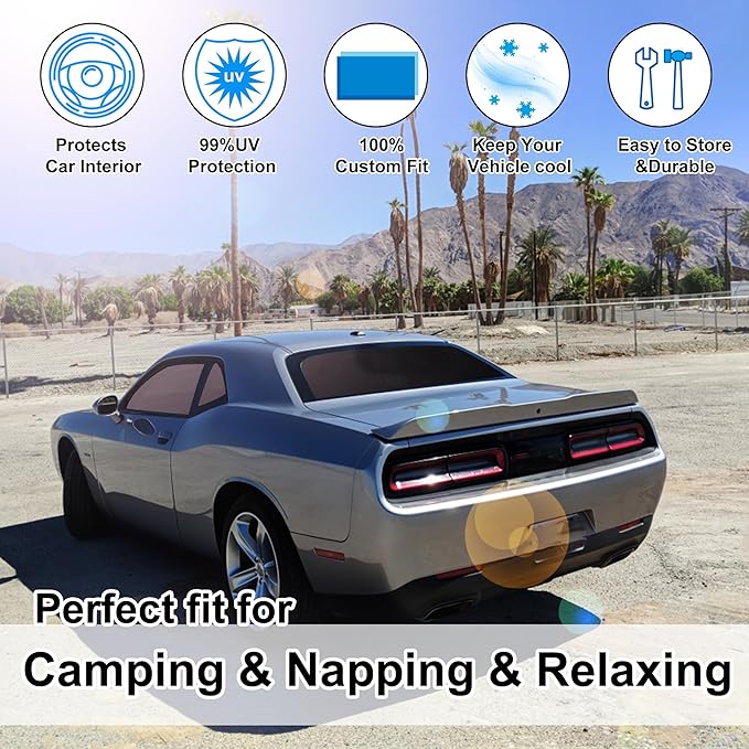 TINGLU Window Shades for Dodge Challenger 2015-2023 (SXT, RT, GT) Accessories Car Side Full Windows Rear Windshield Sun Shade Sun UV Rays & Privacy Protection for Camping,Napping,and Relaxing 6PCS