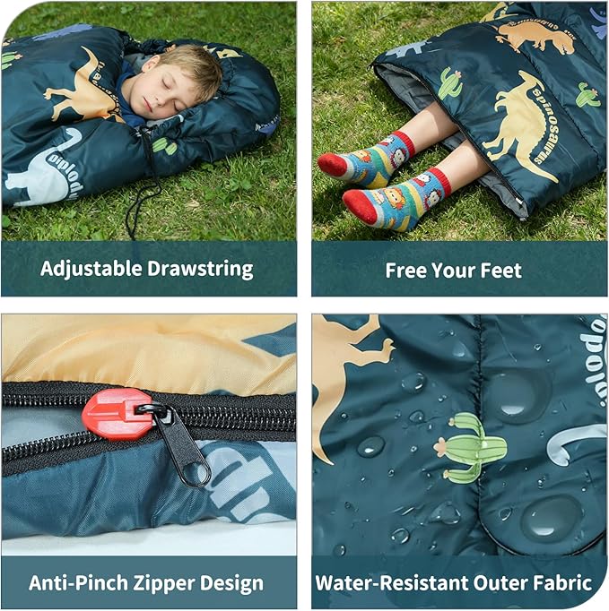 Kids Sleeping Bags - Camping Sleeping Bags with Carry Bag - Compact Sleeping Bag for Hiking, Backpacking 3 Season Warm & Cool Weather, Lightweight Waterproof Outdoor Travel for Boys Girls
