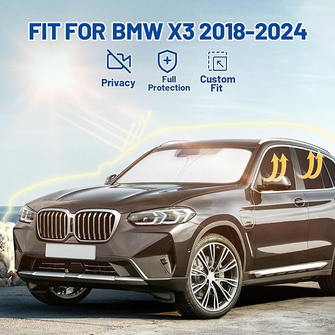 Car Window Shades for BMW X3 2018-2024 Accessories - Full Set 10PCS Side Window Sunshades with Memory Frame & Blackout Fabric, Privacy UV Shield for Camping/Travel