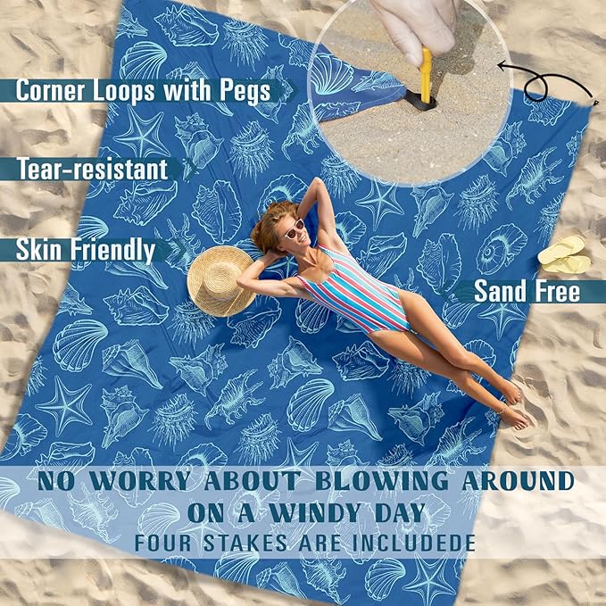 Famstar Beach Blanket Sandproof Waterproof 78''×81''1-5Adults Oversized,Compact Lightweight Durable Beach Mat for Travel Camping Hiking Picnic Blanket