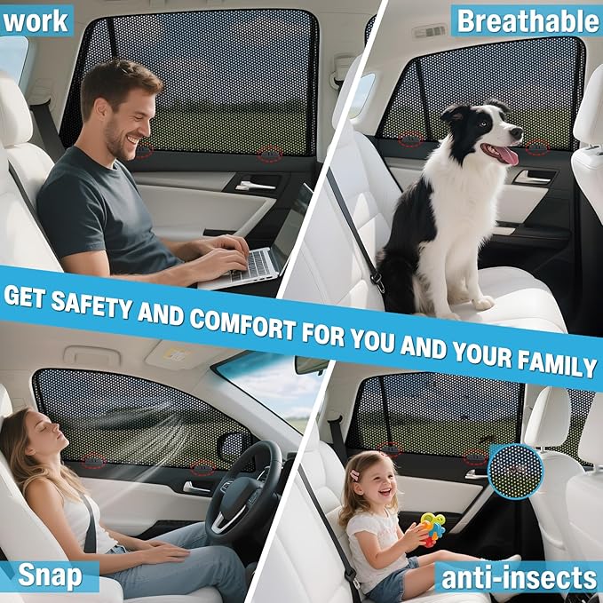 ZATOOTO Car Window Shades for Toyota 4Runner 2017-2024, 4 Pack 4Runner Sun Shade Side Window, Breathable Mesh Car Window Screen for Camping Napping Baby UV Protection