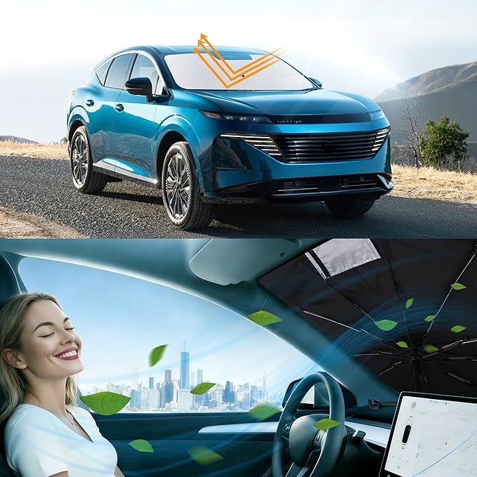 Windshield Sun Shade Umbrella Custom Fit for 2015-2024 Nissan Murano Accessories Foldable Sunshade Sun Blocker Protect Car from Sun Rays & Heat Damage Keep Car Cooler