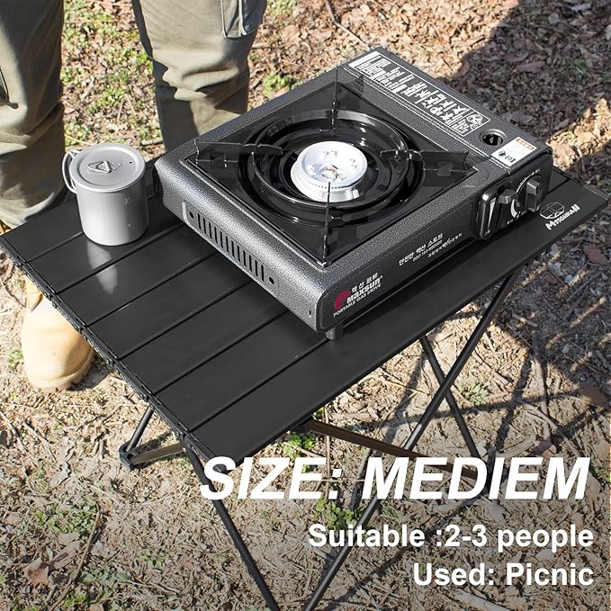 MSSOHKAN Camping Table Folding Portable Camp Side Table Aluminum Lightweight Carry Bag Beach Outdoor Hiking Picnics BBQ Cooking Dining Kitchen Black Medium