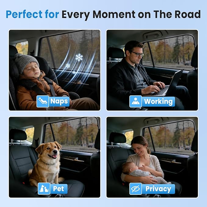 KUST Car Window Shades for 2020-2025 Subaru Outback Accessories, Breathable Mesh Magnetic Window Covers, Rear Back Side Window Sun Shades UV Block Privacy Protection for Baby Camping Napping 2PCS