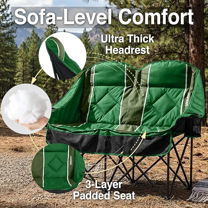 Oversized Double Camping Chair - 2 Person Folding Loveseat for Campfire Snuggle Freedom, Heavy Duty 660LBS Support with Frustration-Free Oversized Carry Bag, Perfect for Couples, Dogs & Sports