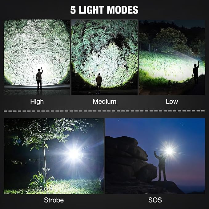 MILAOSHU Rechargeable Flashlights 990000 High Lumens - 2 Pack, Super Bright LED Flashlight Rechargeable with 5 Light Modes, High Powered & IPX7 Waterproof Flash Light for Camping, Home