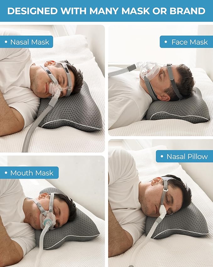 Elviros Portable CPAP Pillow for Side & Back Sleepers, Travel Sleep Apnea Pillow with Adjustable Height to Relieve Neck Pain, Reduce Mask Leaks & Pressure, Includes Travel Bag for Camping, Hotels