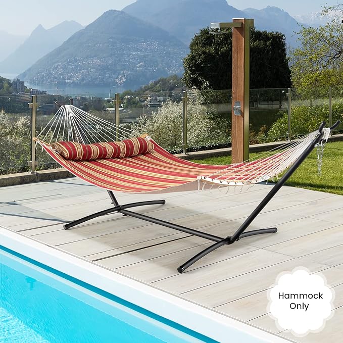 Tangkula 11FT Double Hammock, Heavy Duty Outdoor Hammock with Curved Spreader Bars, Detachable Pillow, 2 Person Hammocks for Outside, Porch, Patio (Red)