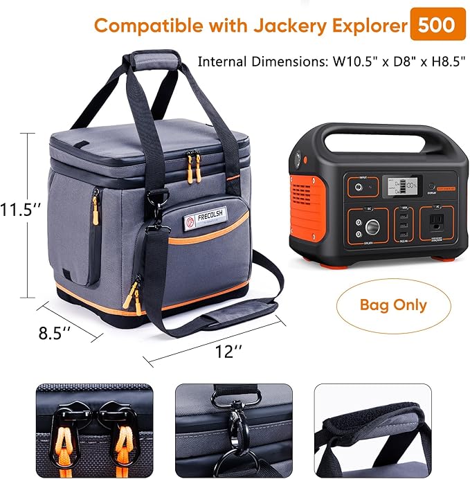 Double-Layer Travel Carrying Case for Jackery Explorer 500 – Portable Power Station Storage Bag with Molded Hard Bottom, Side Ventilation, and Front Pockets for Jackery Accessories & Solar Generator