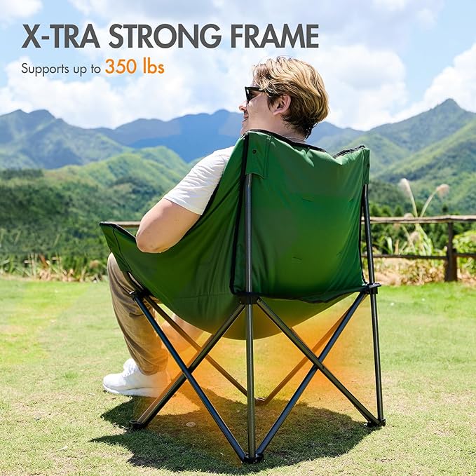 Portal 32" Oversized Camping Chair, Foldable Heavy Duty 350 lb Padded Ergonomic Seat for Big & Tall Adults, Pinch-Free Extra Wide Design Featuring Cup Holder & Carry Bag for Fishing, Lawn & Sidelines