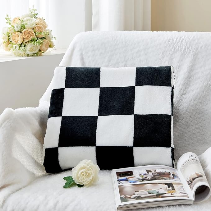 BEDELITE Checkered Twin Blanket for Couch Bed, Soft & Cozy Fleece Flannel Blanket with Checkerboard Grid Home Decor, Checkered Black, 60x80 Inches