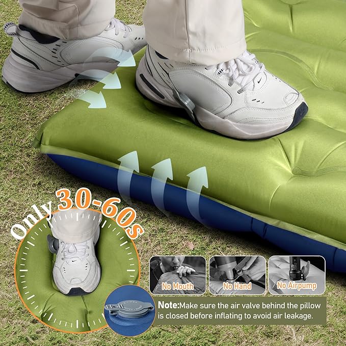 KASBAH Double Inflatable Camping Sleeping Pad,Thick 6 inch 2 Person Ultralight Sleeping Mat with Built-in Foot Pump and Pillow,Camping Essentials for Hiking,Backpacking,Traveling, Tent